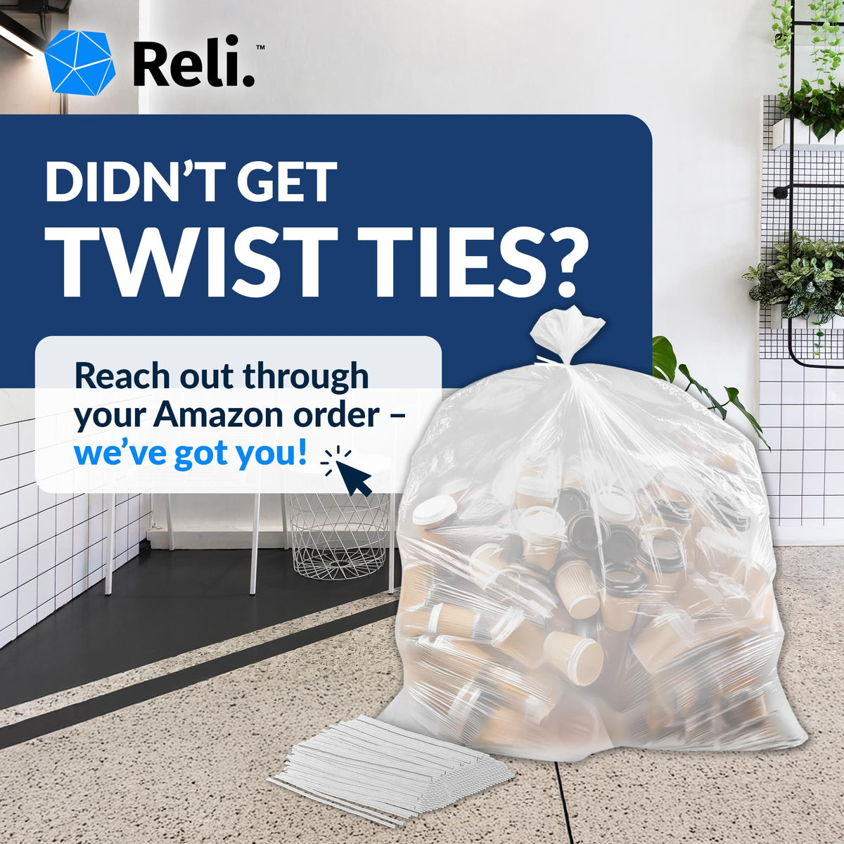 Reli. Clear Trash Bags w/Twist Ties (50 Count) | Heavy Duty