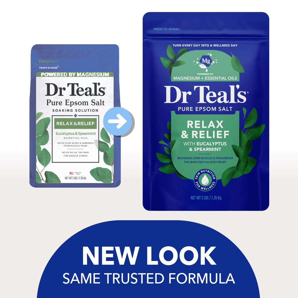 Dr Teal's Pure Epsom Salt, Relax & Relief with Eucalyptus and Spearmint, 3 lb (Pack of 4)