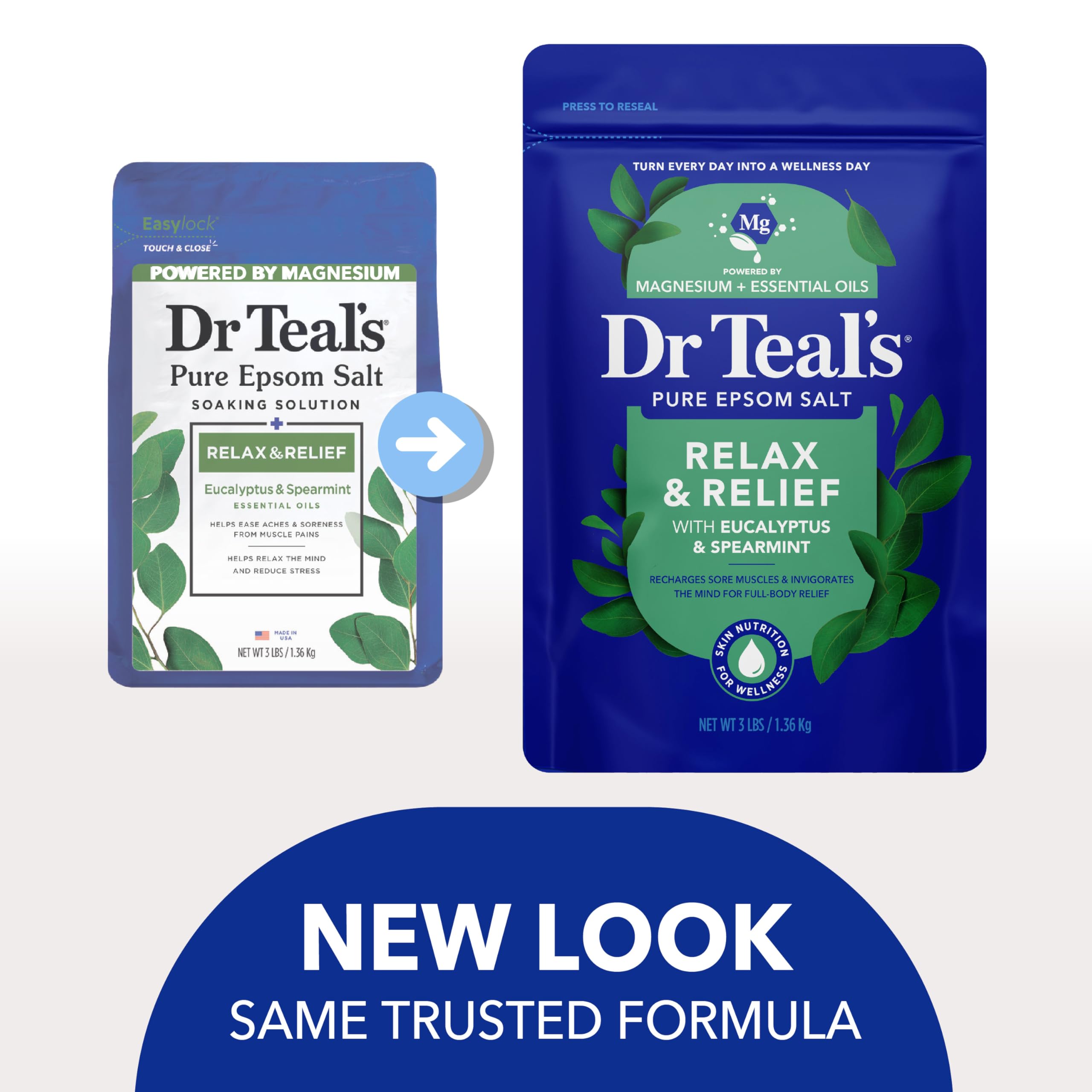 Dr Teal's Epsom Salt Magnesium Soak, Relax & Relief with Eucalyptus & Spearmint Essential Oils, 3 lbs