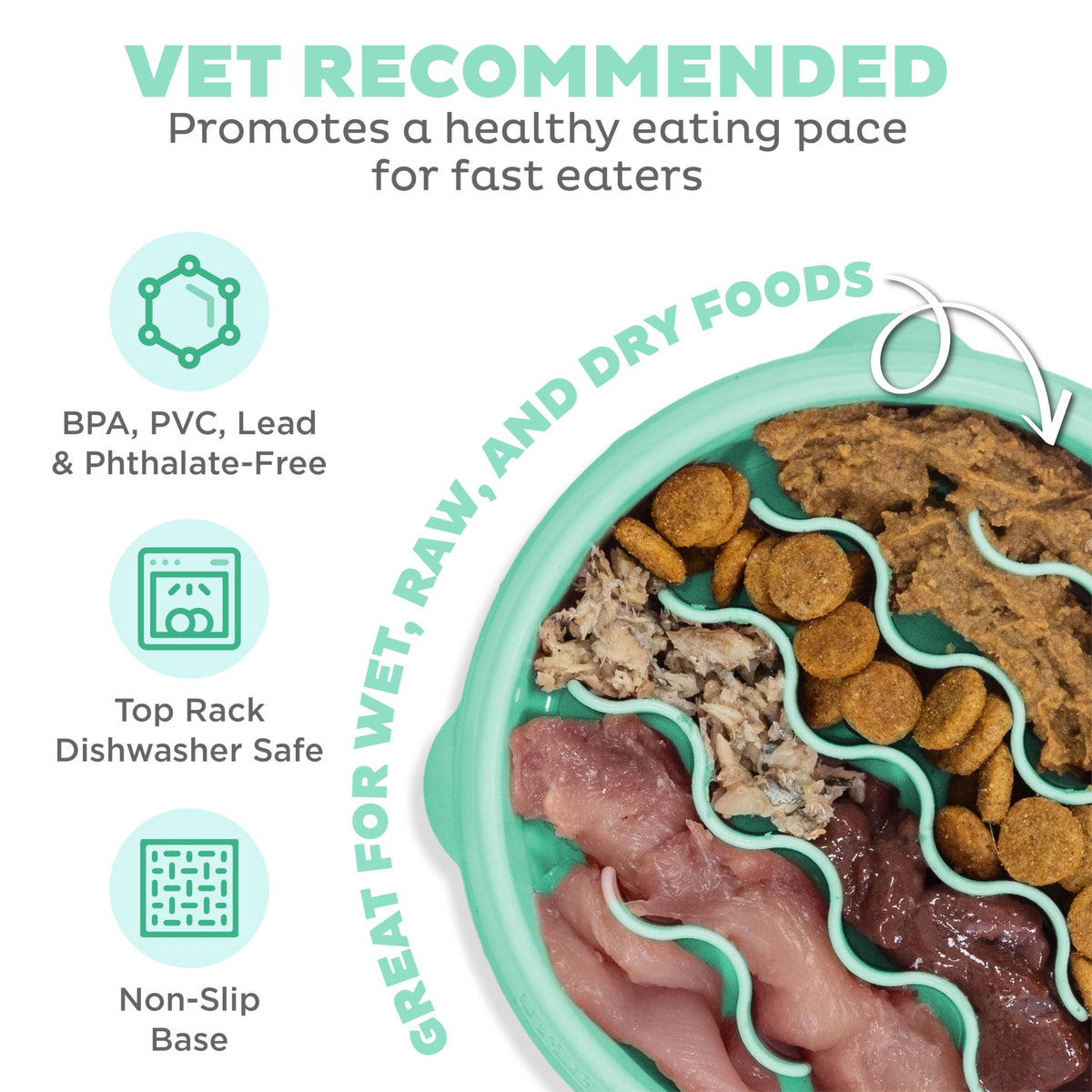 Outward Hound Fun Feeder Slo Bowl Dog Slow Feeder, Wave, Mint, 5.8"
