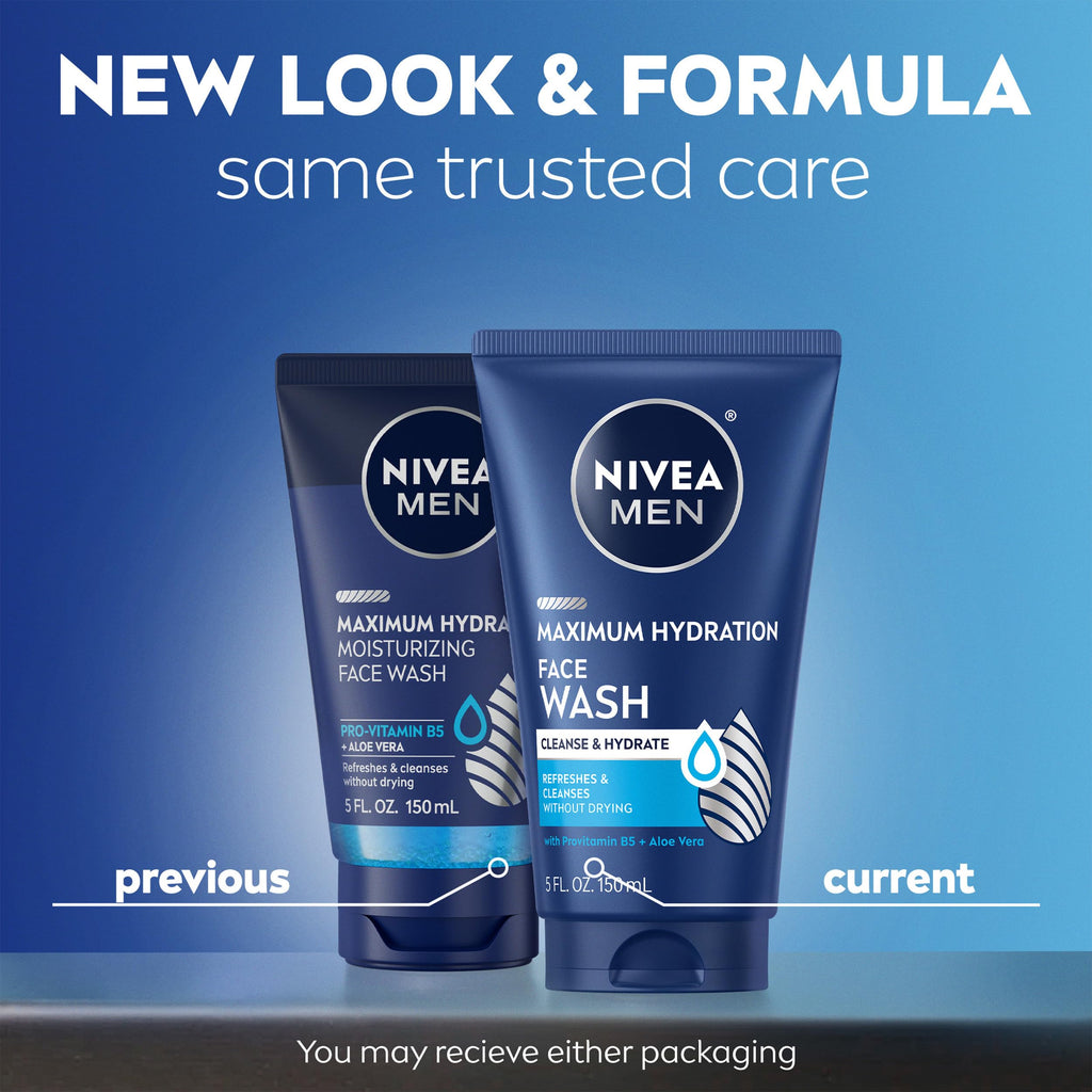NIVEA MEN Maximum Hydration Face Wash, Provitamin B5 and Aloe Vera, 5 FL OZ | Hydrating Face Wash for Men, Provitamin B5 and Aloe Vera, Refreshes and Cleanses without Drying, Dermatologically Tested