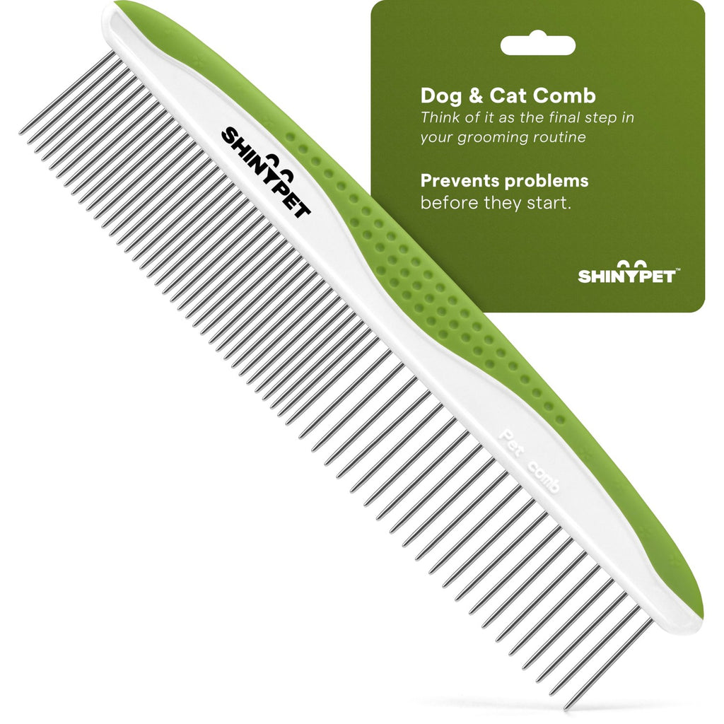 Dog & Cat Comb – Removes Tangles, Knots, and Matted Fur – Grooming Tool with Stainless Steel Teeth and Non-Slip Handle – Best Pet Hair Comb for Home Grooming Kit – Includes eBook Guide