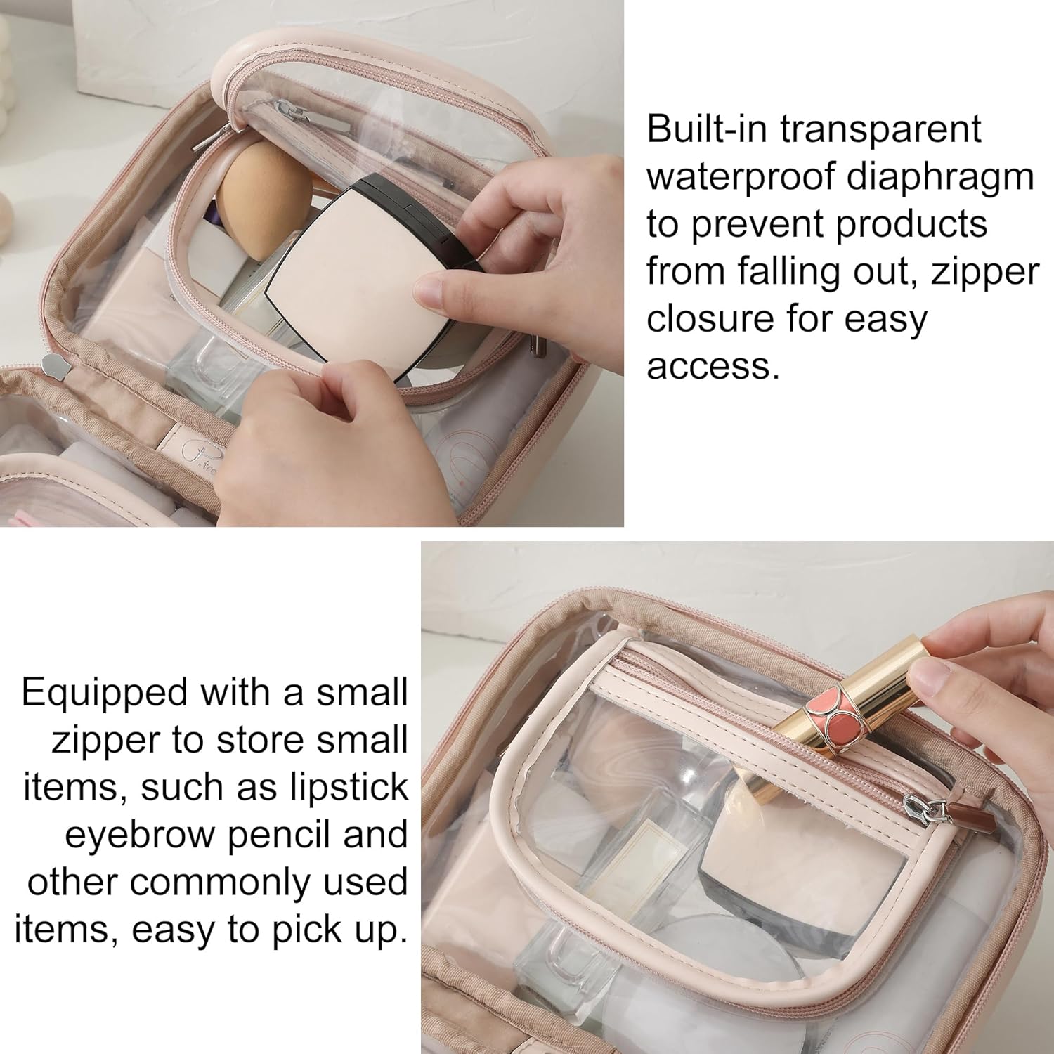 Buy now Veki Transparent Makeup Bag Travel Cosmetic Bags Case Waterproof Toiletries Bag Large Capacity Open Storage Bags Organizer With Zipper, Portable Make Up Organizer for Women and Girls at indiglob india