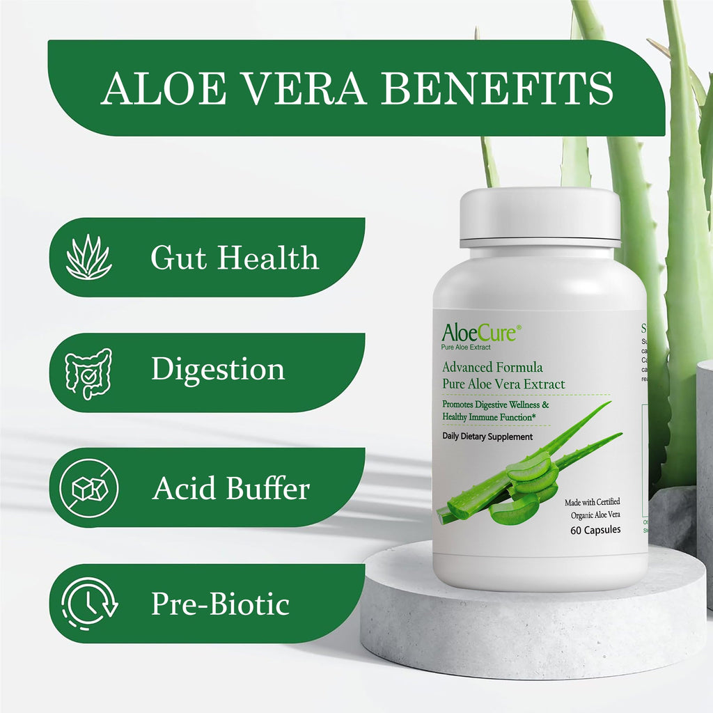 Aloe Vera Capsules for Gut Health & Digestive Comfort 60ct x 300mg | Gently Support Gut Health & Digestive Comfort. Vegan, non-GMO Aloe leaf extract. Aloin Free Naturally Support Immune Health