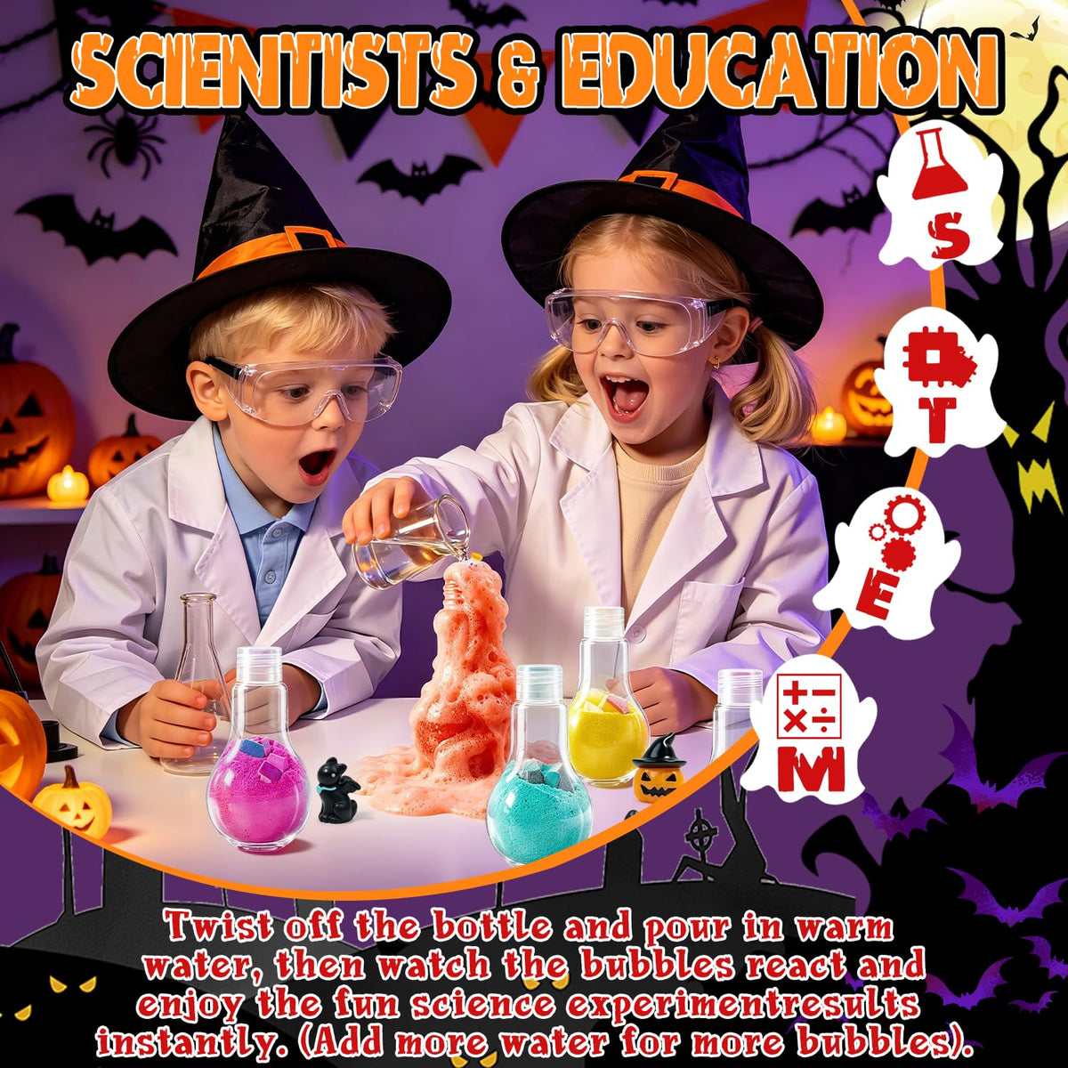 Halloween Bath Bombs Potion Kits for Kids with Toys Inside 4 Pcs Boo Basket