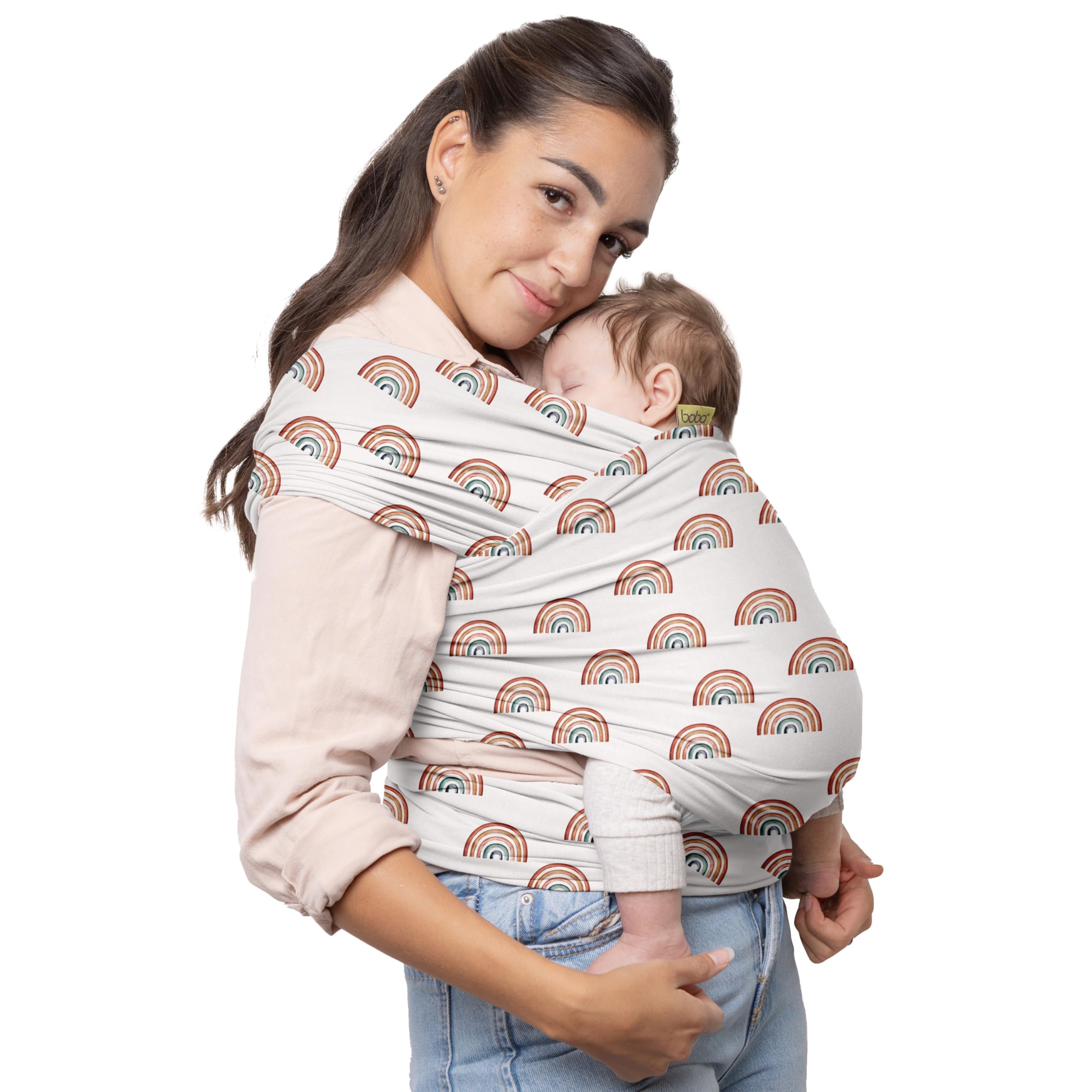 Buy now Boba Baby Wrap Carrier – Original Baby Sling Carrier for Newborns (7–35 lbs), Soft, Secure, Hands-Free & Ergonomic, Ideal for Comfortable Bonding, New Parents (Grey) Bamboo Serenity Rainbows at indiglob india