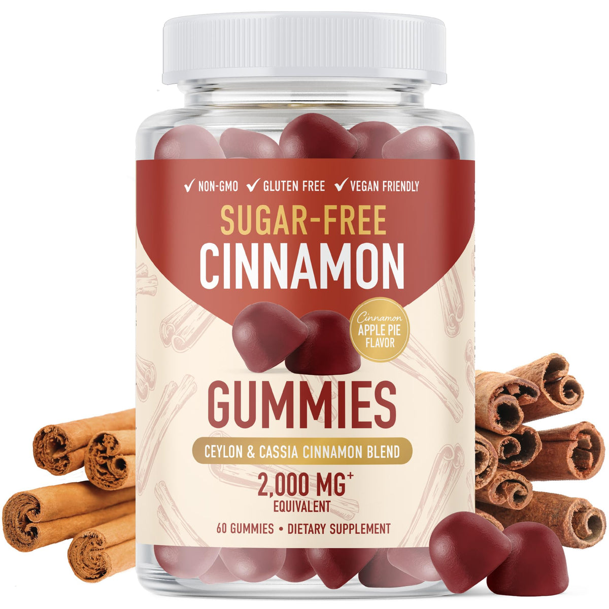 Sugar-Free Cinnamon Gummies, Ceylon Cinnamon & Cassia, 20:1 Extract, Vegan