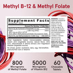 Jarrow Methyl B-12 & Methyl Folate Supplement, 60 Chewable Tablets | Bioactive Vitamin B12 & B9 Supplement, Supports Cellular Energy Production, Healthy Brain Function & Metabolism, 60 Servings