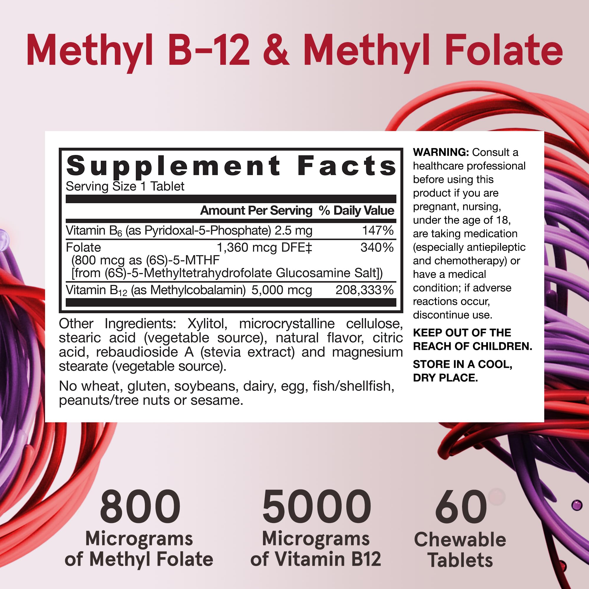 Jarrow Methyl B-12 & Methyl Folate Supplement, 60 Chewable Tablets | Bioactive Vitamin B12 & B9 Supplement, Supports Cellular Energy Production, Healthy Brain Function & Metabolism, 60 Servings