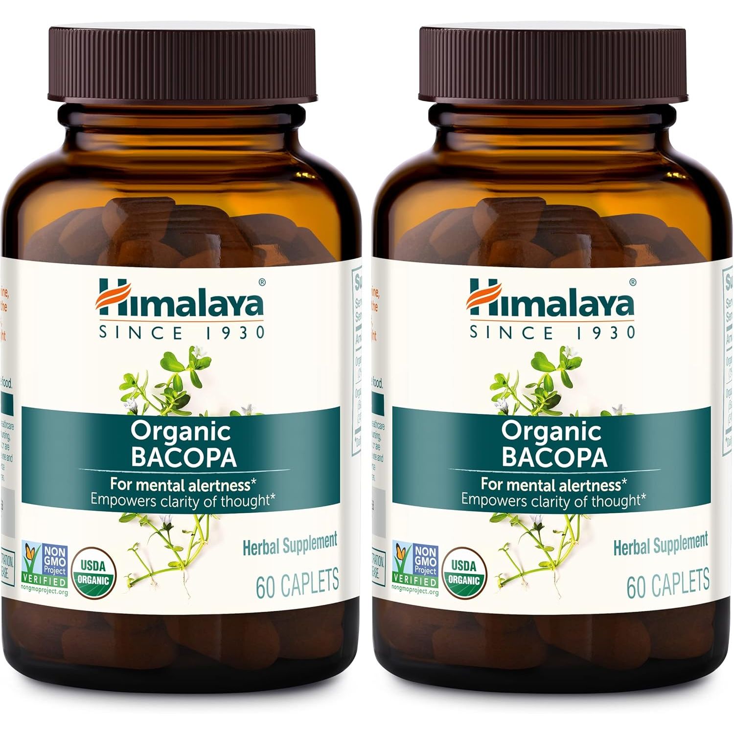 Buy now Himalaya Bacopa Monnieri Nootropic Herbal Supplement, Supports Calm, Memory, Cognition, USDA Certified Organic, Non-GMO, 750 mg, 60 Plant-Based Caplets, 60 Day Supply 60 Count (Pack of 2) at indiglob india