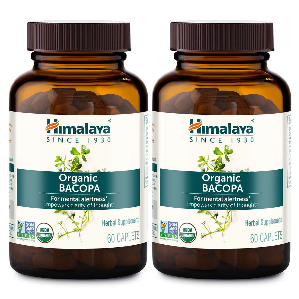 Himalaya USDA Organic Bacopa Monnieri Supplement,750 mg,60 Caplets | For Mental Alertness, Supports Calm, Memory & Cognition, Nootropic Herbal Supplement, Bacopa Extract Brahmi - Non-GMO, Vegan