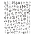 JIALEEY Wholesale Bulk Lots Jewelry Making Silver Charms Mixed Smooth Tibetan Silver Metal Charms Pendants DIY for Necklace Bracelet Jewelry Making and Crafting, 100 PCS