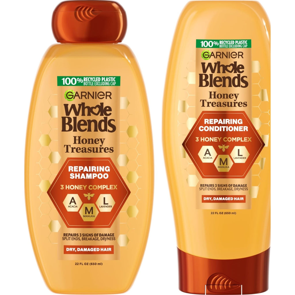 Garnier Whole Blends Honey Treasures Repairing Shampoo and Conditioner Set for Dry, Damaged Hair, 22 Fl Oz (2 Items), 1 Kit (Packaging May Vary)