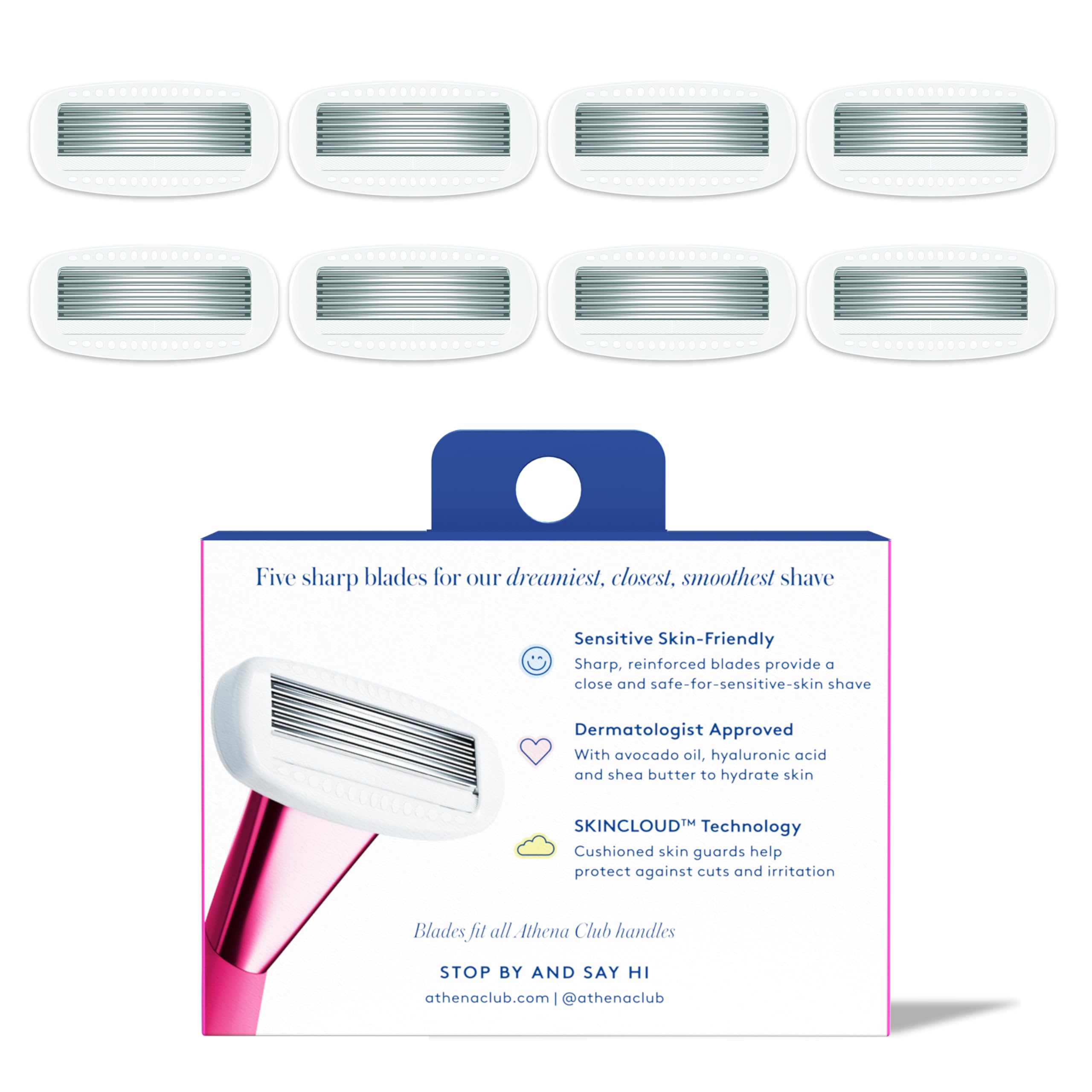 Athena Club Women's Razor Blade Refills, 5-Blade Cartridges, 8 Count | Shea Butter & Hyaluronic Acid Infused Stainless Steel Razors for Women , Great for Sensitive Skin , 8-Pack Refill