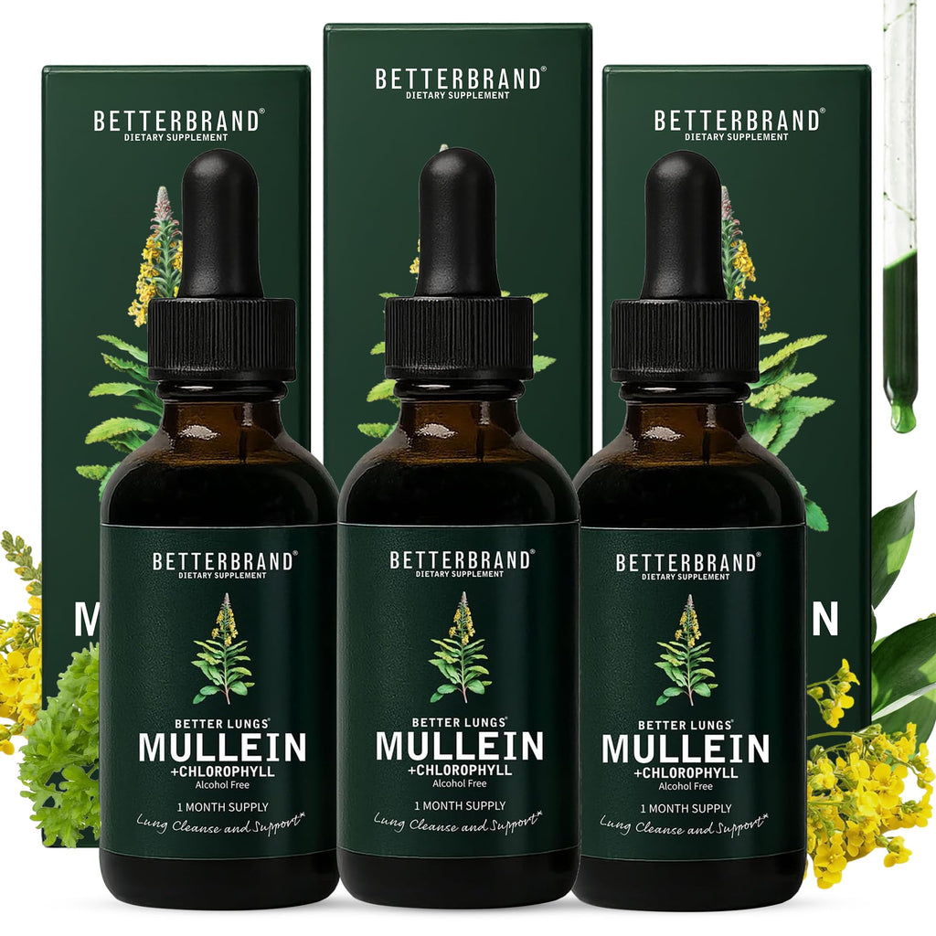Betterbrand Mullein Drops, Alchohol-Free Lung Detox with Chlorophyll | 30:1 Mullein Leaf Tincture, Lung Cleanse, Long-Term Lung & Respiratory Health, Mullein Drops Supplement, Improved Airflow