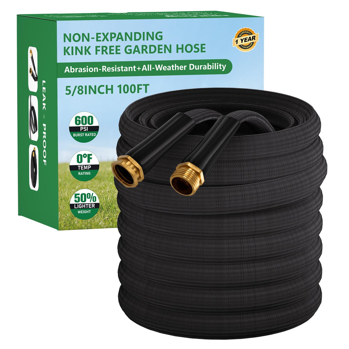 Garden Hose 75FT, Non-Expanding Water Hose Ultra Lightweight, Kink-Free, Burst-Resistant, Lead-Free, Durable & Flexible High-Pressure Hose for Yard, Lawn, Outdoor, Car Washing
