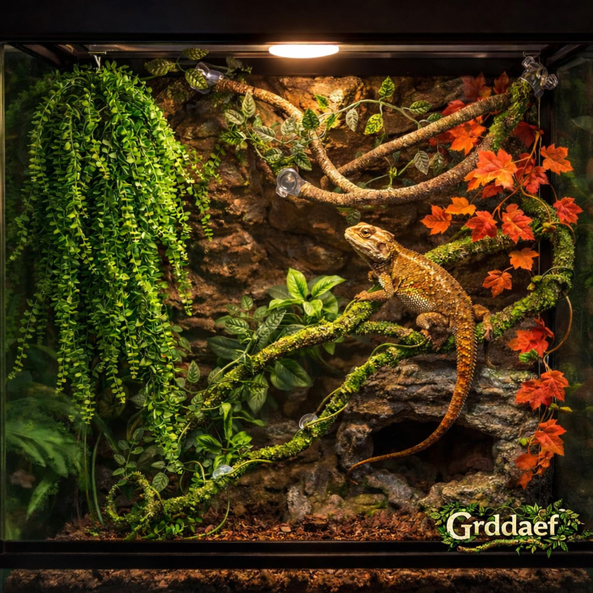 Grddaef Reptile Vines Plants for Terrarium, Flexible Vines Jungle Climbing Branch with Leaves Tank Decor for Snakes Bearded Dragons Geckos Hermit Crabs Lizards Chameleons