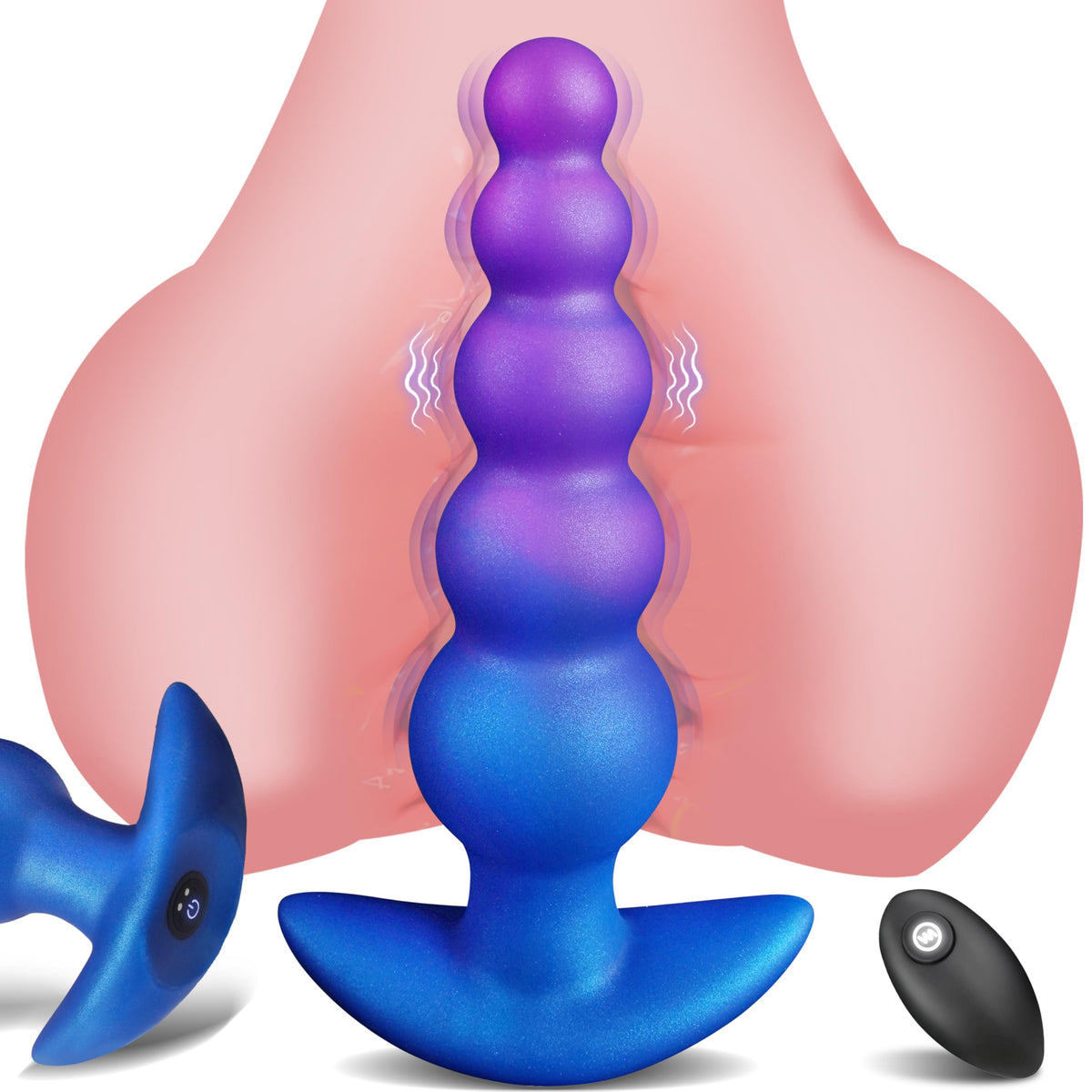 8" Vibrating Anal Beads Butt Plug, Soft Silicone Anal Vibrator Sex Toys