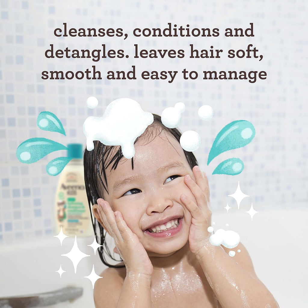 Buy now Aveeno Kids 2-in-1 Hydrating Shampoo & Conditioner, Gently Cleanses, Conditions & Detangles Kids Hair, Formulated With Oat Extract, For Sensitive Skin & Scalp, Hypoallergenic, 12 fl. oz at indiglob india