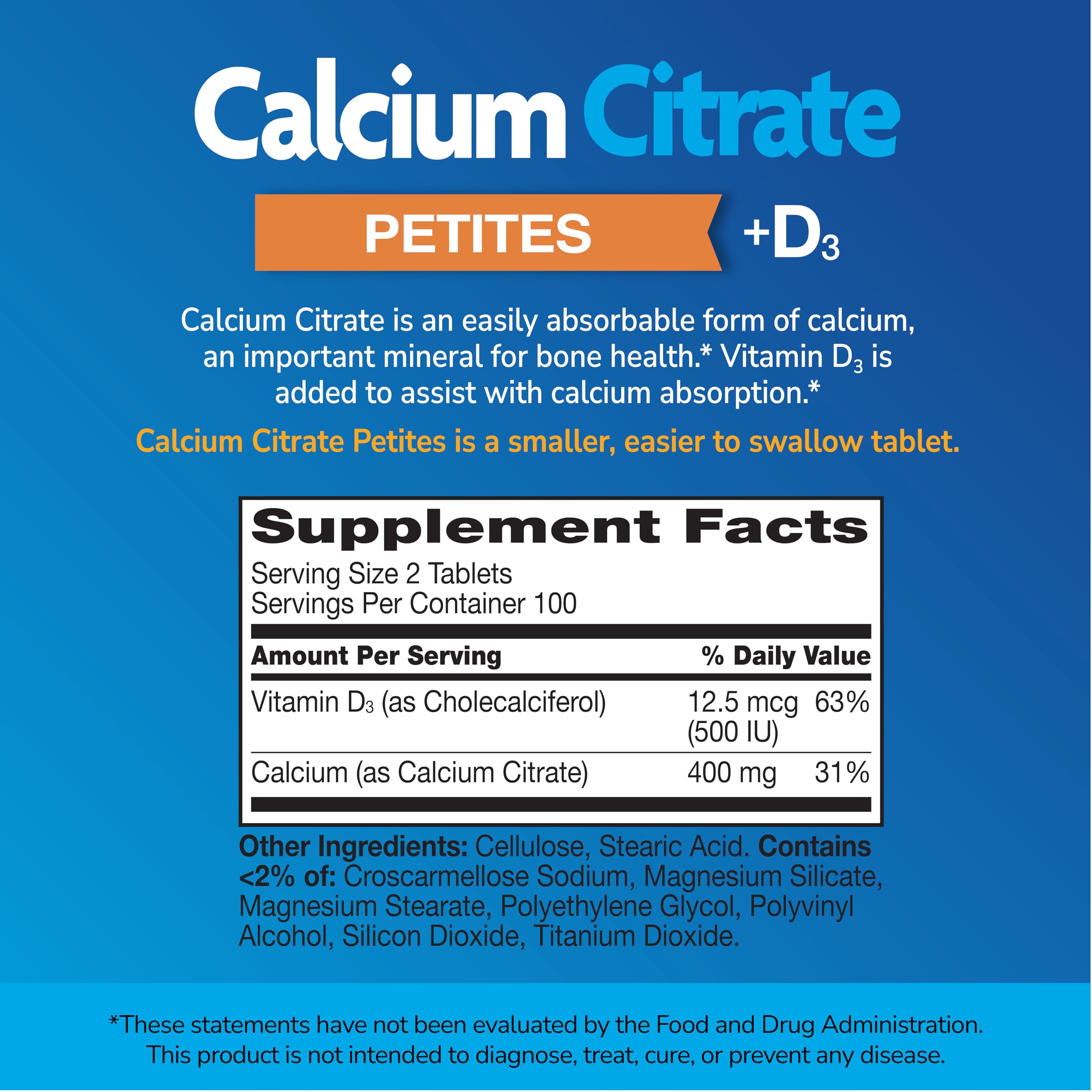 21st Century Calcium Citrate + D3 Petites, Easy to Swallow, 200 Count | Highly Absorbable Calcium Citrate with Vitamin D3, Compare VS. Citracal® +D3 Petites, Bone Strength & Density Support