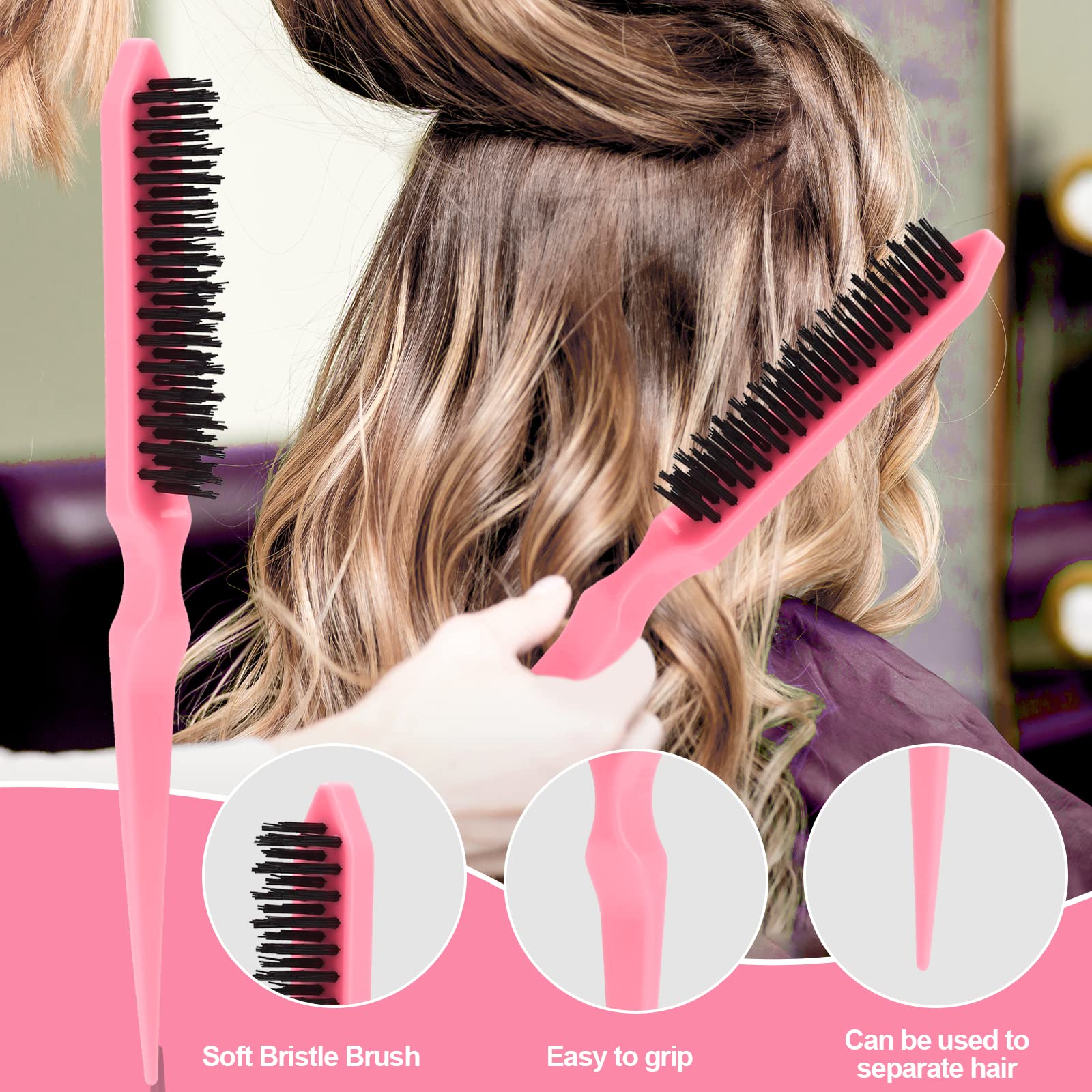 SWEET VIEW 3Pcs Slick Back Hair Brush | Rat Tail Comb, Edge | Bristle Brush, Sleek Ponytail/Bun Smoothing Baby Hair & Flyaways