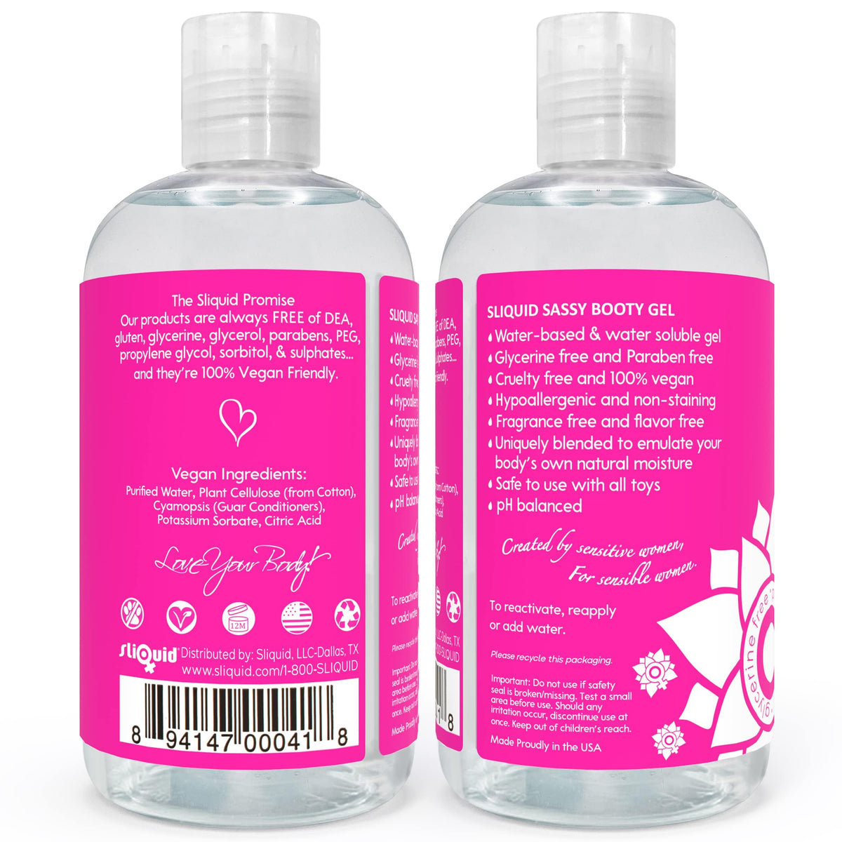 Sliquid Sassy Water-Based Lube, Thick Clear Gel 2-Pack, 8.5 Fl Oz Ea