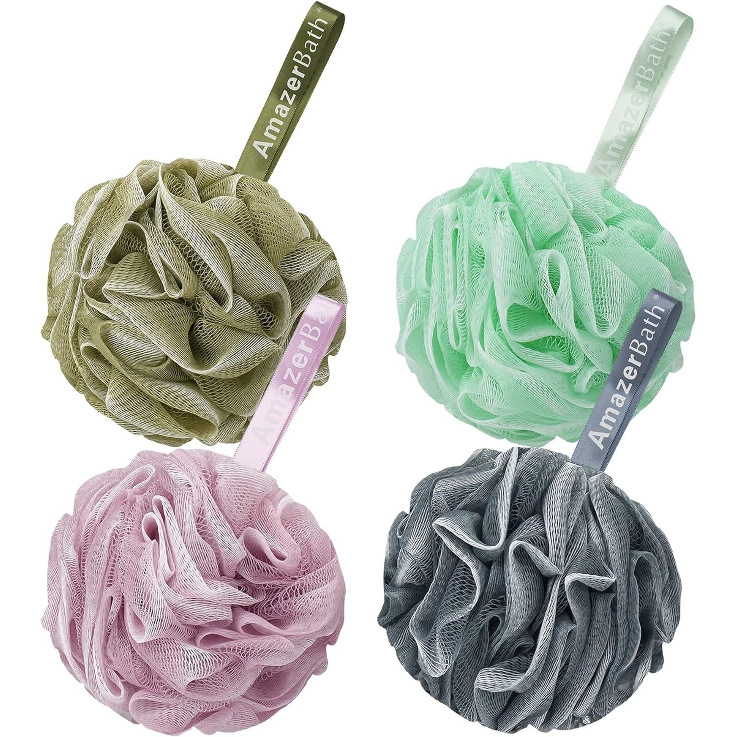 Buy now AmazerBath Loofah Sponge 60g/Piece, Exfoliating Bath Sponge Body Scrubber - Loofa Set of 4 Flower Color (Green-Purple) Army Green Medium (Pack of 4) at indiglob india