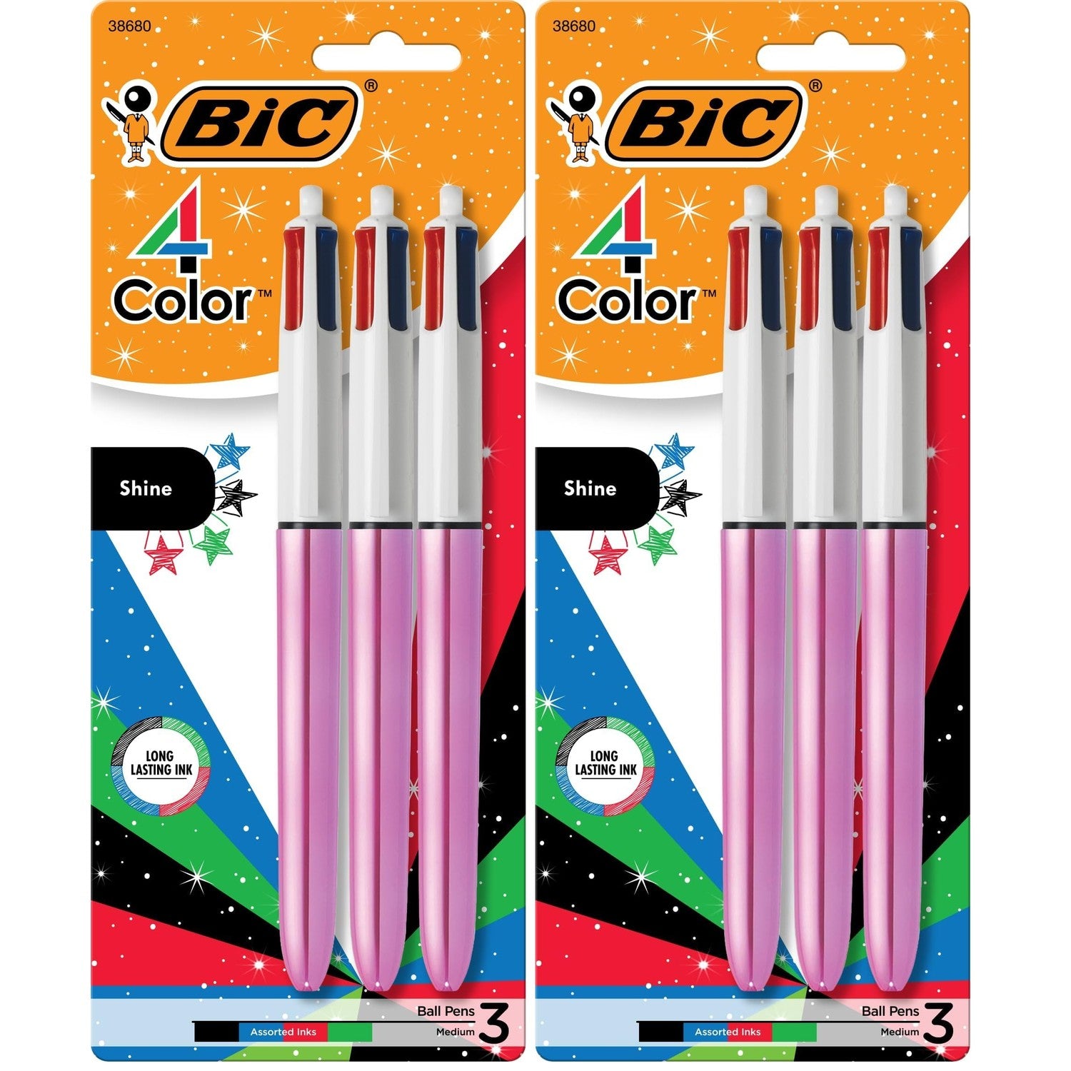 Buy now BIC 4-Color Original Retractable Ballpoint Pen with 1.0 mm Medium Point, 3-Count in Assorted Ink Pink Metallic Barrels Black, Blue, Green, Red Ink 1 count (Pack of 6) at indiglob india