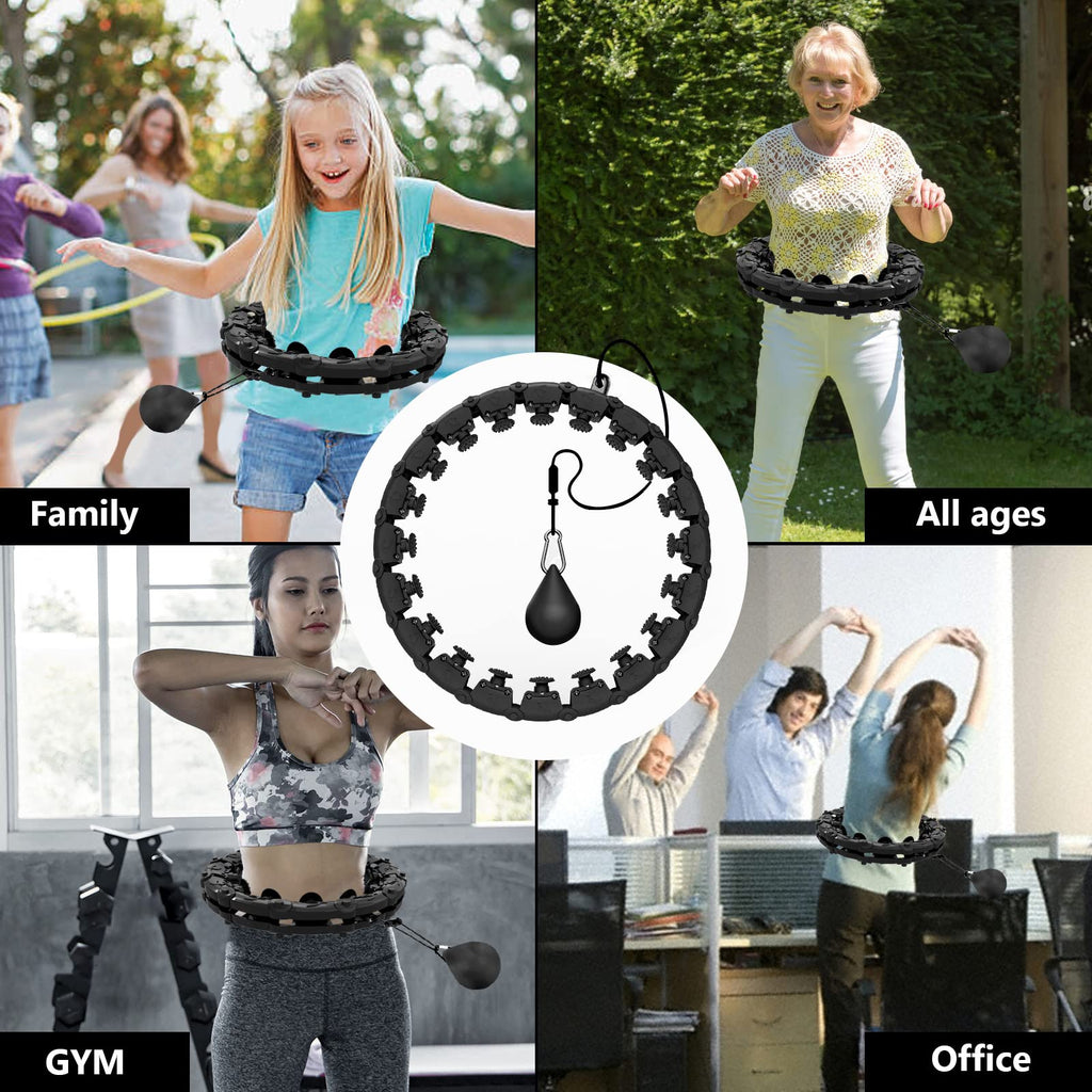 Buy now 24 Knots Weighted Hula Fit Hoop,Smart Hula Hoop Detachable Massage Exerciser Fitness for Adults Beginners Weight Loss and Exercis (Black) at indiglob india