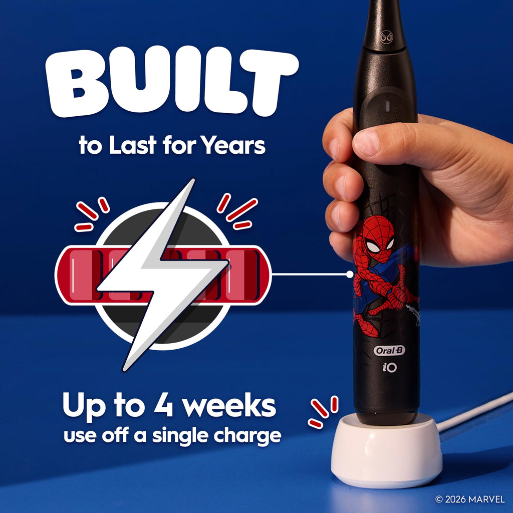 Buy now Oral-B iO Kids Limited Rechargeable Electric Powered Toothbrush, Spiderman with 1 Gentle Care Brush Head - Automatic Pressure Sensor to Protect Gums - 3 Cleaning Settings - 2 Min Music Timer at indiglob india