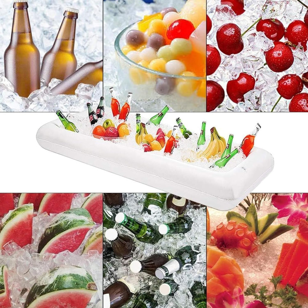 DR.DUDU Inflatable Serving Bar, 3 Pack Ice Serving Buffet Salad Cooler Food Drink Containers with Drain Plug, BBQ Picnic Pool Party Supplies Inflatable Cooler