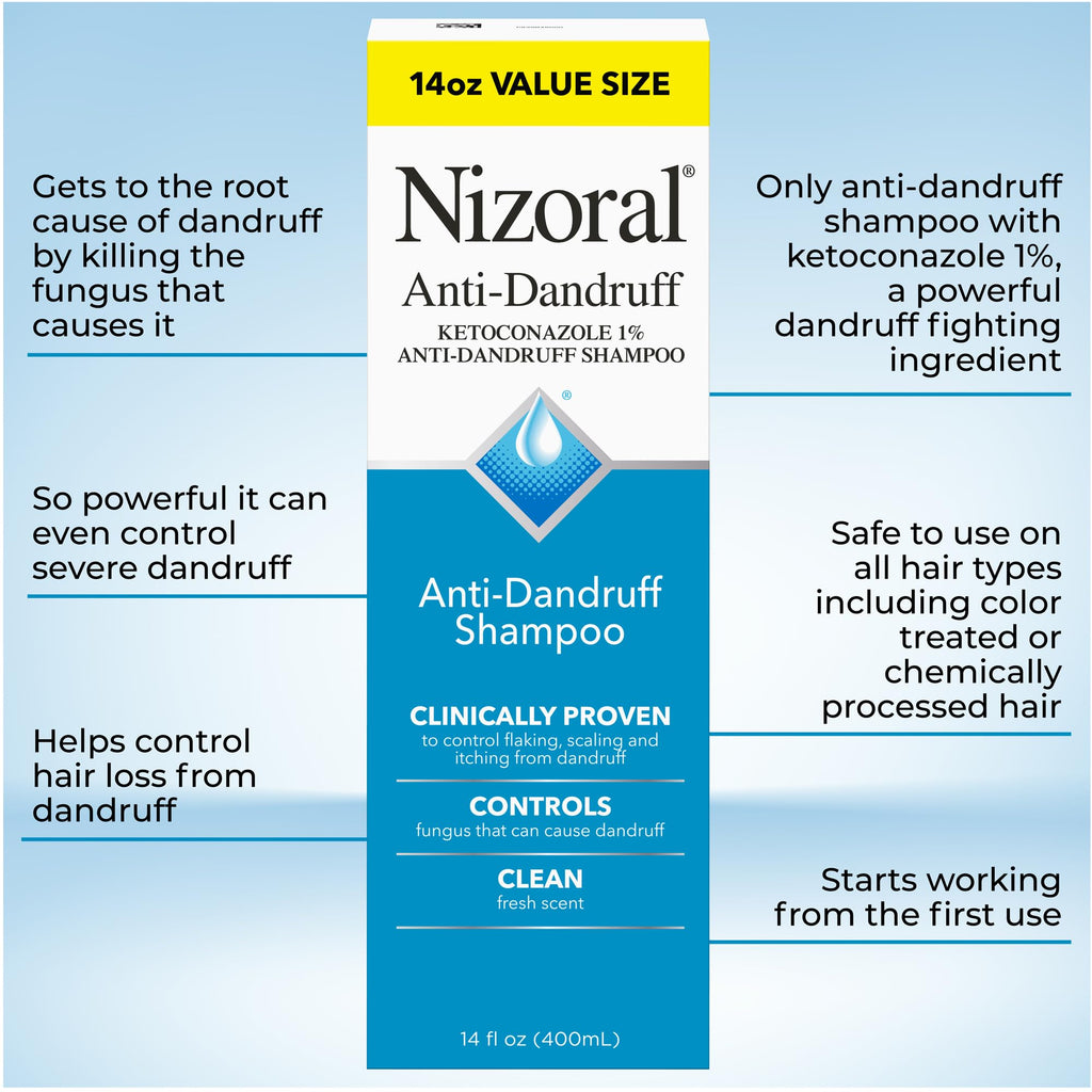 Nizoral Anti-Dandruff Shampoo with 1% Ketoconazole, Fresh Scent, 14 Fl Oz | Anti-Fungal Shampoo, Dandruff Shampoo for Dandruff Relief, Ketoconazole Shampoo, Dandruff Treatment, 1% Ketoconazole