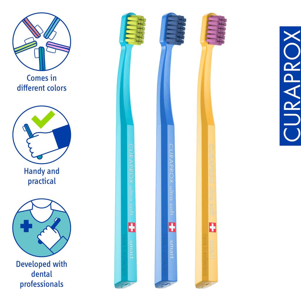 Curaprox CS Smart Toothbrush, Mixed Colors, 3-Pack, Swiss Made