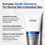 ANUA Hydrating Gentle Foaming Cleanser, 5.07 fl.oz | Daily Face Wash, Hyaluronic Acid, Zinc, Panthenol, for Dry & Sensitive Skin, Sebum Balance Facial Cleanser, Korean Skincare