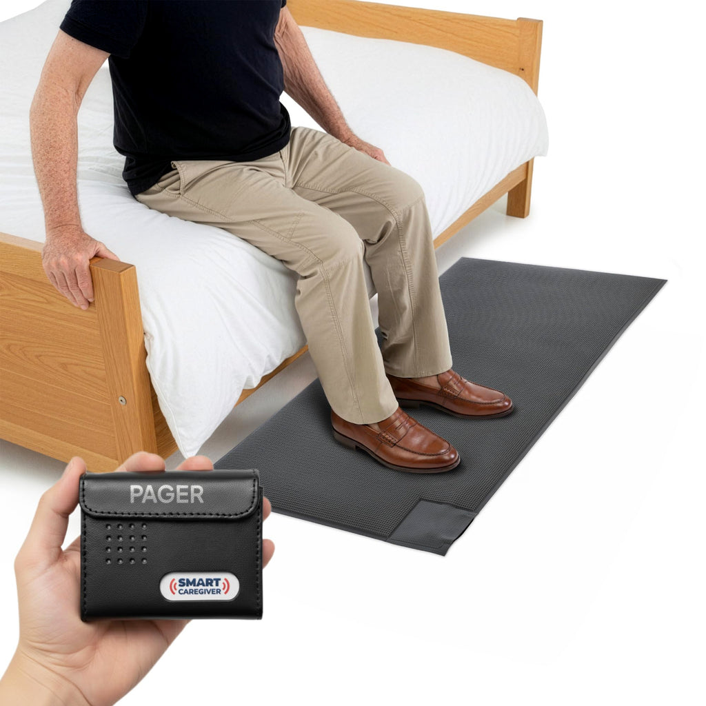 Smart Caregiver Floor Mat Alarm and Pager System - Includes Wireless Pager that Alerts When Someone Steps on the Durable 24in x 48in Floor Mat Sensor