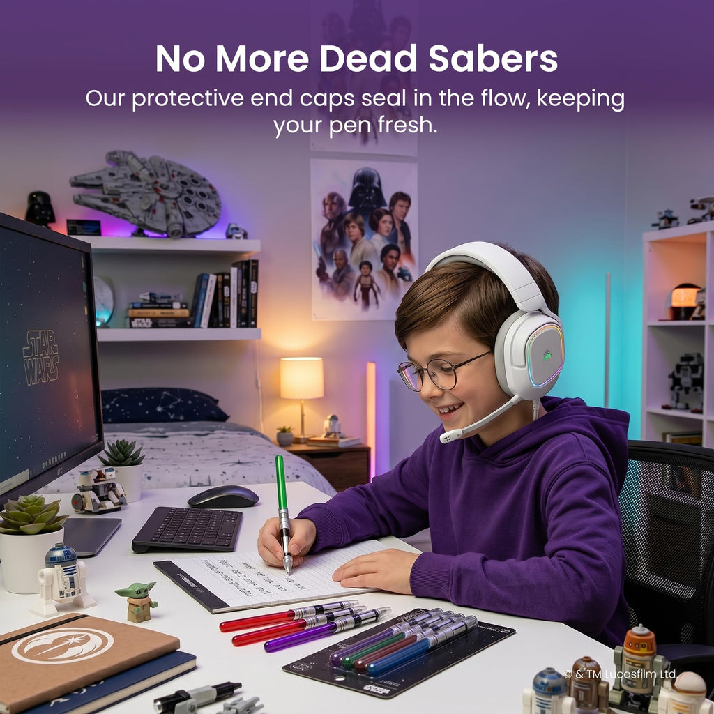 Yoobi x Star Wars Lightsaber Ballpoint Pens, Black Ink, Pack of 4, Teen & Adults