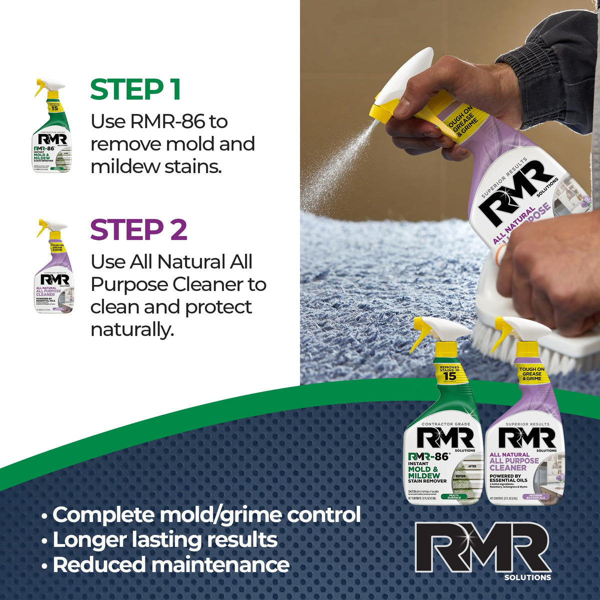 RMR Total Clean Team – Instant Stain Remover + All Natural All Purpose Cleaner, Indoor/Outdoor Cleaning Spray Kit for Kitchens, Bathrooms, Furniture, Siding, & Deck, 2–32 Oz Bottles
