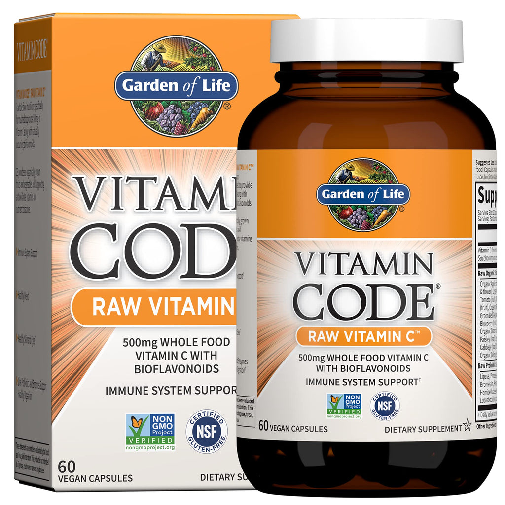 Garden of Life Vitamin Code Raw Vitamin-C, 500mg Whole Food VIT-C Capsules + Fruit & Veggie Blend & Probiotics, Supplements for Adults, Vegan, Gluten Free, 120 Capsules, (Pack of 6)