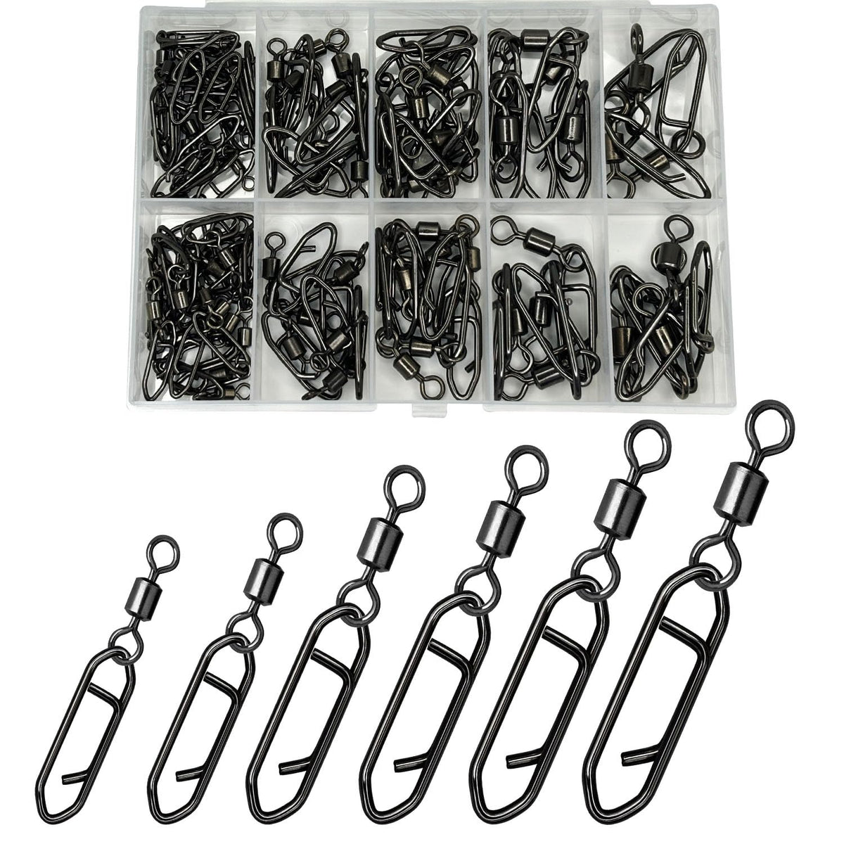 Snap Swivels Fishing Speed Clips for Quick Change, 70pcs Fishing Power Clips Barrel Swivels High Strength Clips Snap Freshwater Saltwater Popper Crankbait Lures Quick Snaps Connectors 6 Sizes