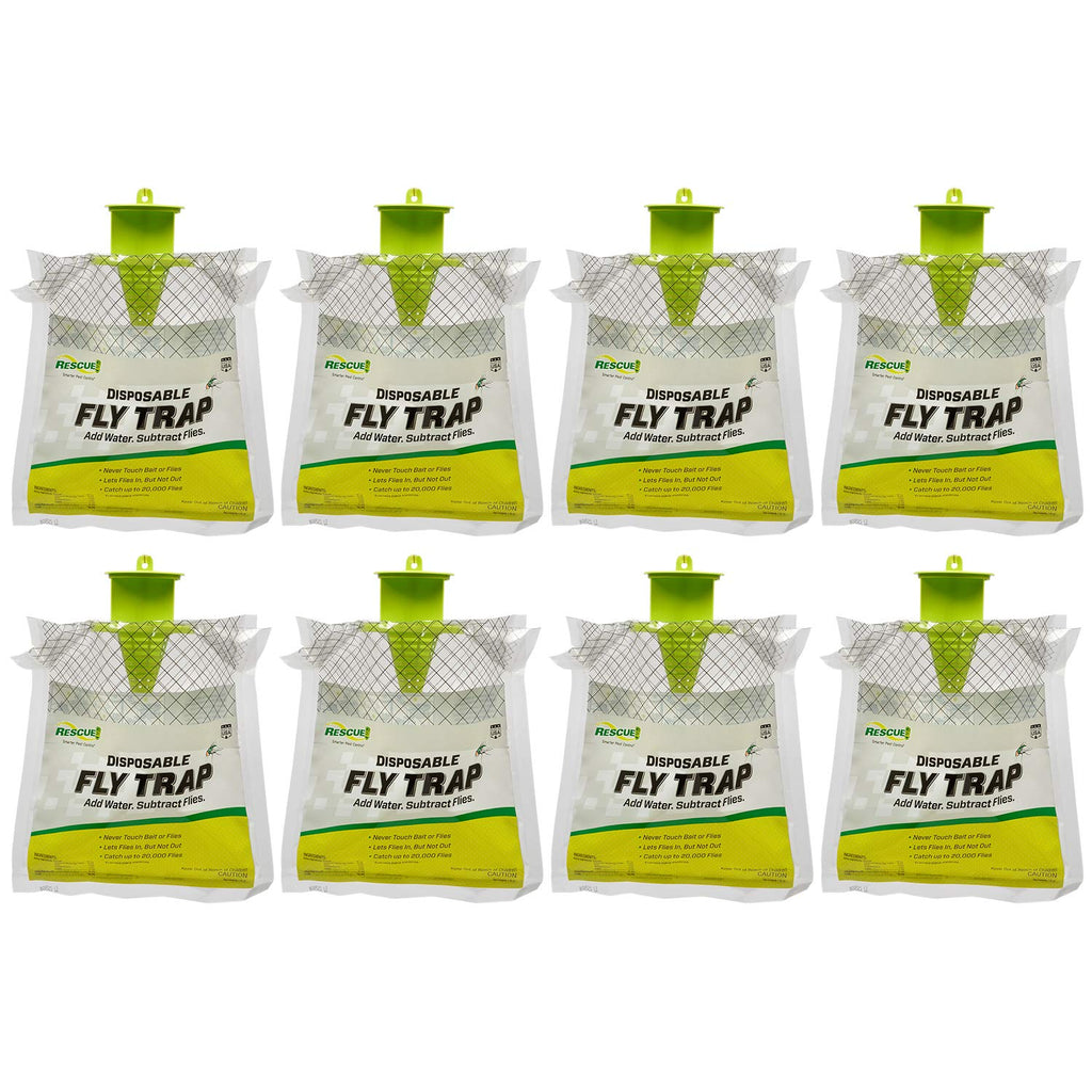 RESCUE! Outdoor Disposable Fly Trap – Hanging Fly Catcher with Attractant Bait, Fly Bag for Patio, Yard, Trash & Farm Areas – Easy-to-Use Outdoor Fly Control - 8 Traps