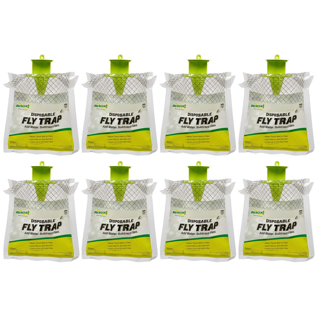 RESCUE! Outdoor Disposable Fly Trap – Hanging Fly Catcher with Attractant Bait, Fly Bag for Patio, Yard, Trash & Farm Areas – Easy-to-Use Outdoor Fly Control - 8 Traps