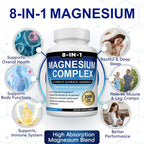 Magnesium Complex Supplement 8 Elemental 1000mg with Glycinate,Citrate for Muscle, Recovery, Stress, Energy, Bone Health, Vegan Non-GMO 180 Capsules, Magnesium Supplement for Women, Men, 2 Bottle