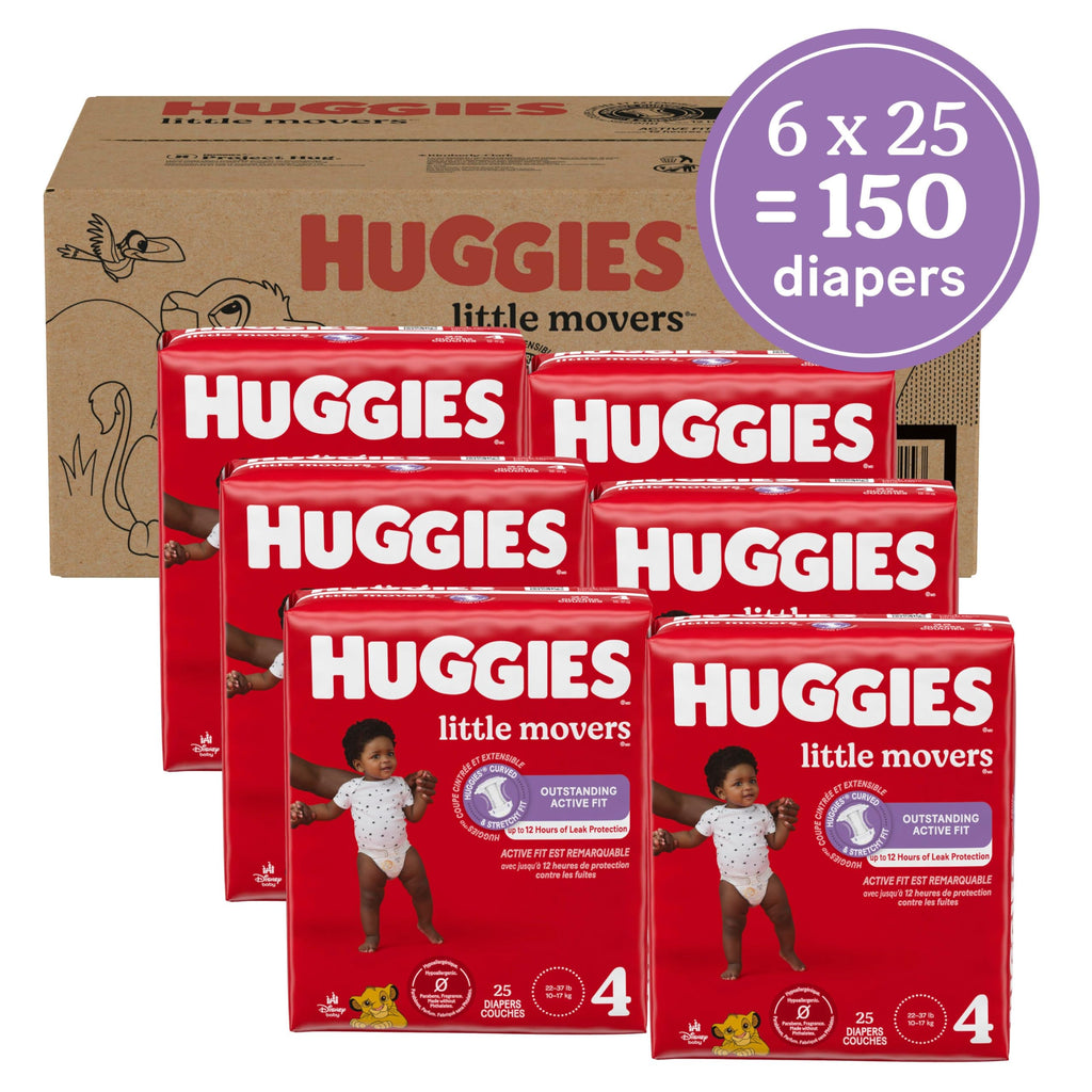 Huggies Little Movers Diapers Size 4, 150 Count (6 Packs of 25)
