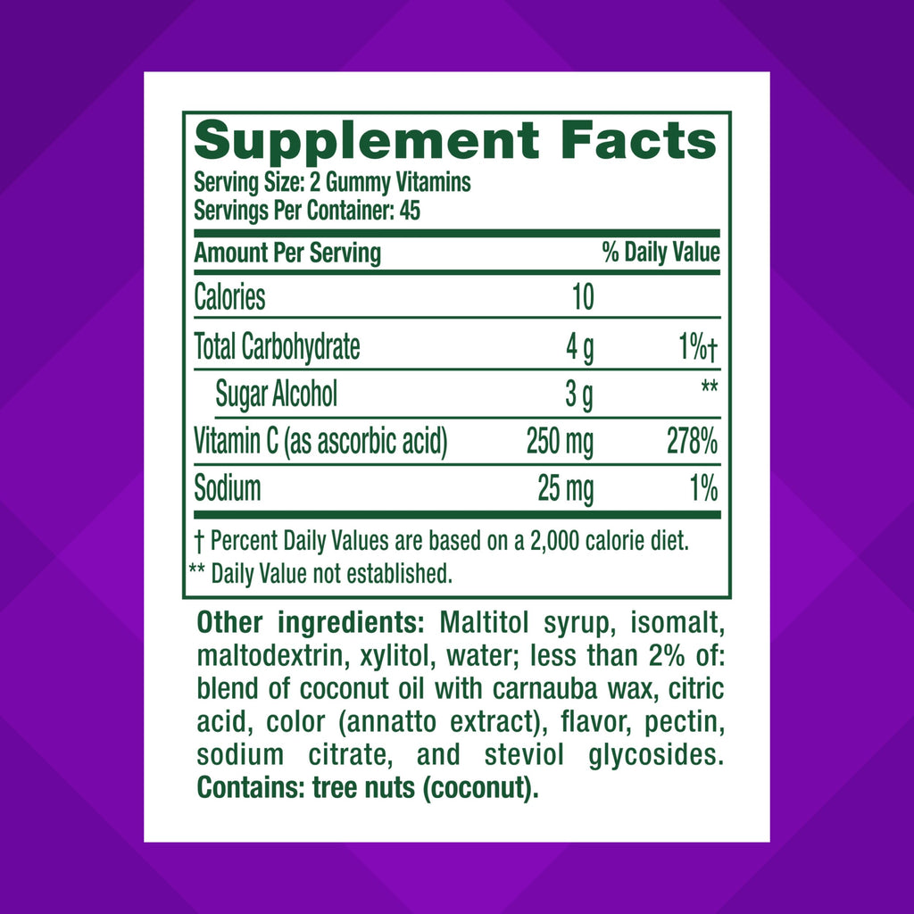 Vitafusion Power C Vitamin Gummies | Sugar Free | 250 mg | 90 Count | Adult Gummy Vitamins for Women & Men | Orange Flavor | Gluten-Free Supplement