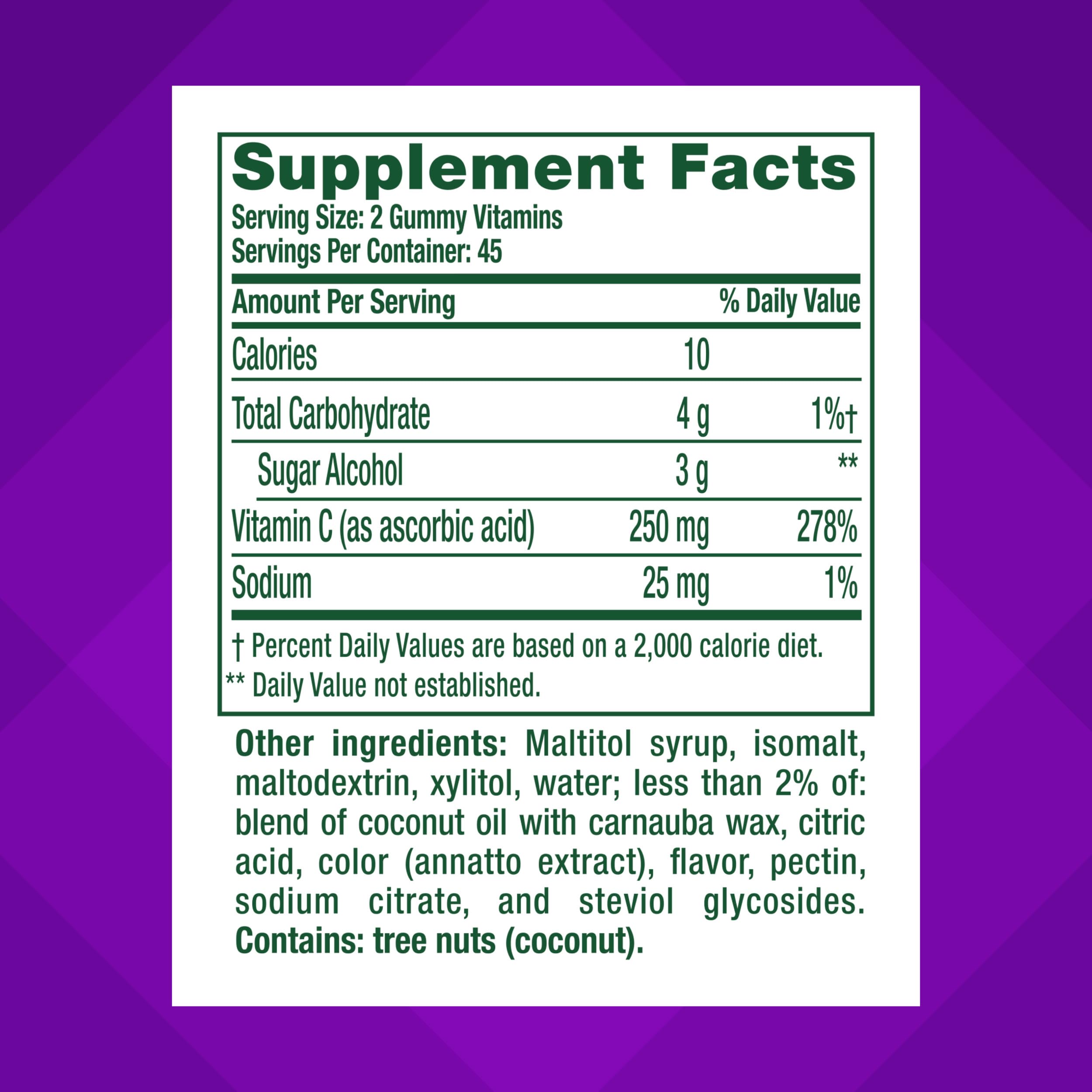 Vitafusion Power C Vitamin Gummies | Sugar Free | 250 mg | 90 Count | Adult Gummy Vitamins for Women & Men | Orange Flavor | Gluten-Free Supplement