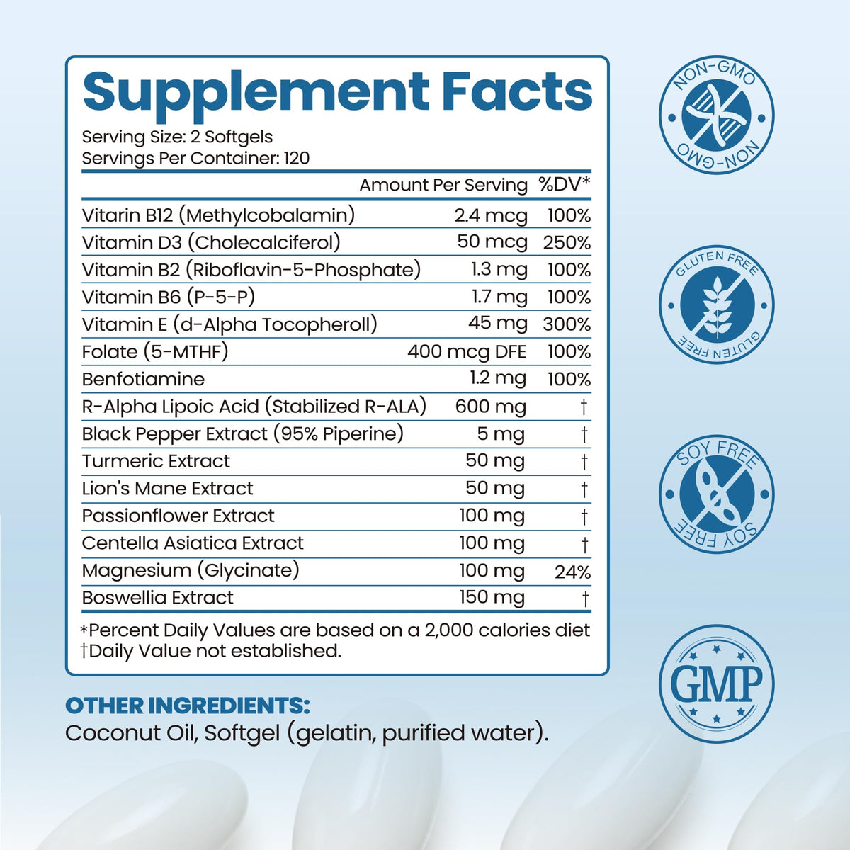 R-Alpha Lipoic Acid 600mg | 240 Softgels | Neuropathy Supplements with Active B-Vitamins, Magnesium Glycinate & Herbal Extract Blend | Support Nervous System Health | Non-GMO, Gluten-Free