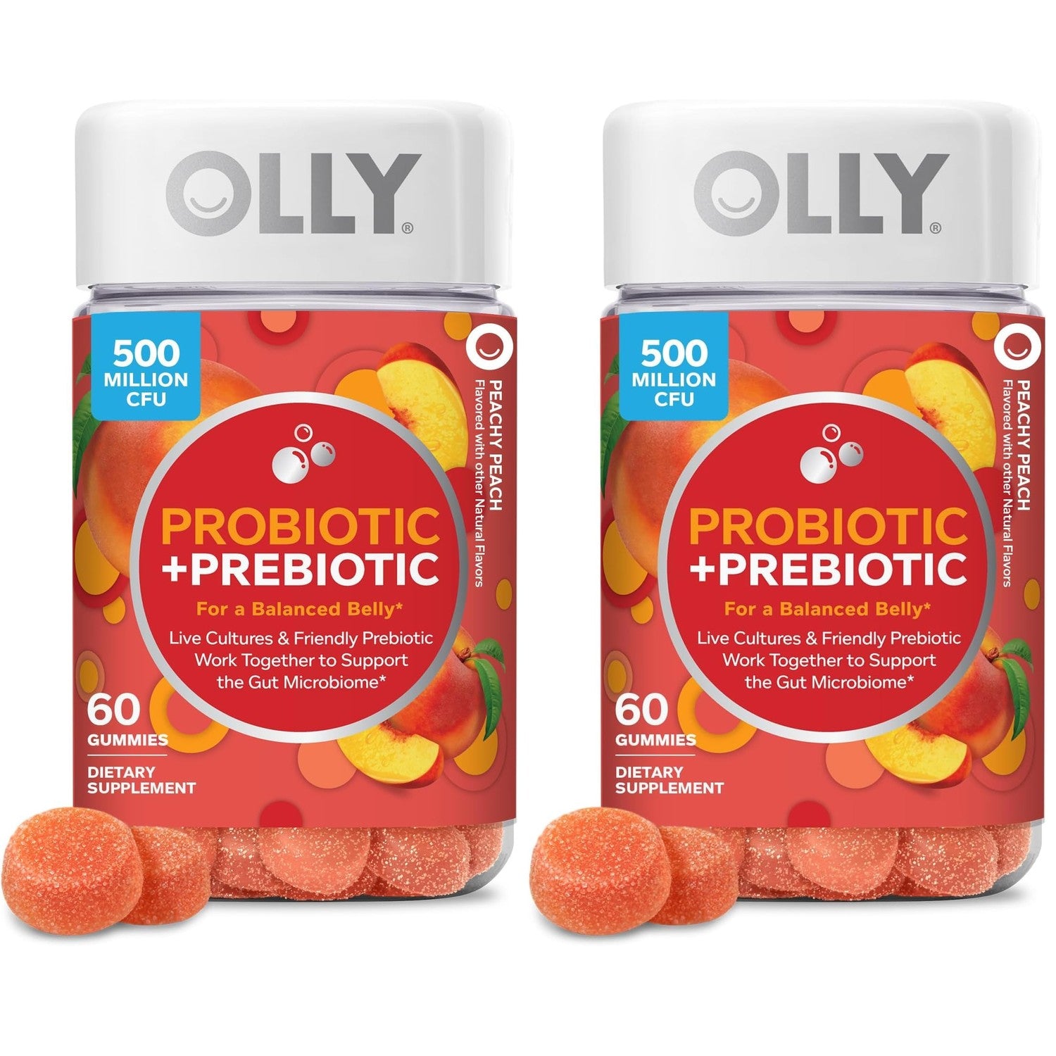 OLLY Probiotic + Prebiotic Gummy, 500 million CFUs, Peachy Peach - 30 Count