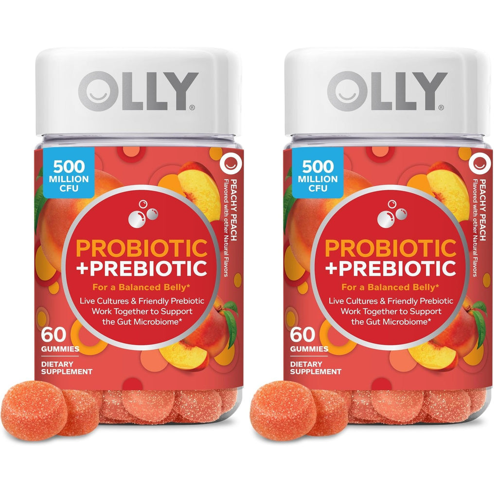 OLLY Probiotic + Prebiotic Gummy, 500 million CFUs, Peachy Peach - 30 Count
