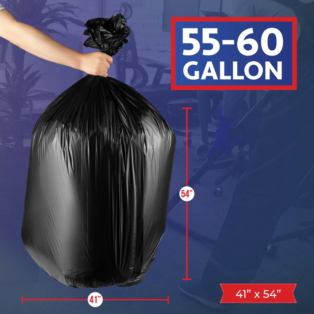 55-60 Gallon Trash Bags Heavy Duty, Bulk 150 Pack Large Black, Made in USA