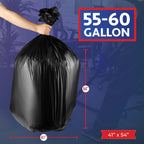 55-60 Gallon Trash Bags Heavy Duty, Bulk 150 Pack Large Black, Made in USA